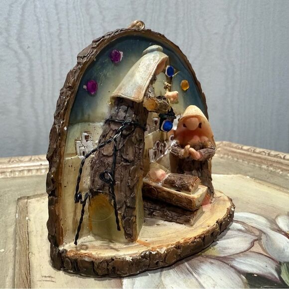 Vintage Kurt Adler Nativity Scene Ornament Faux Wood Bark 3D Tag Attached - Picture 4 of 13